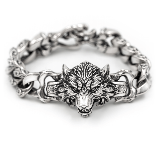 Wolf Head Silver Bracelet