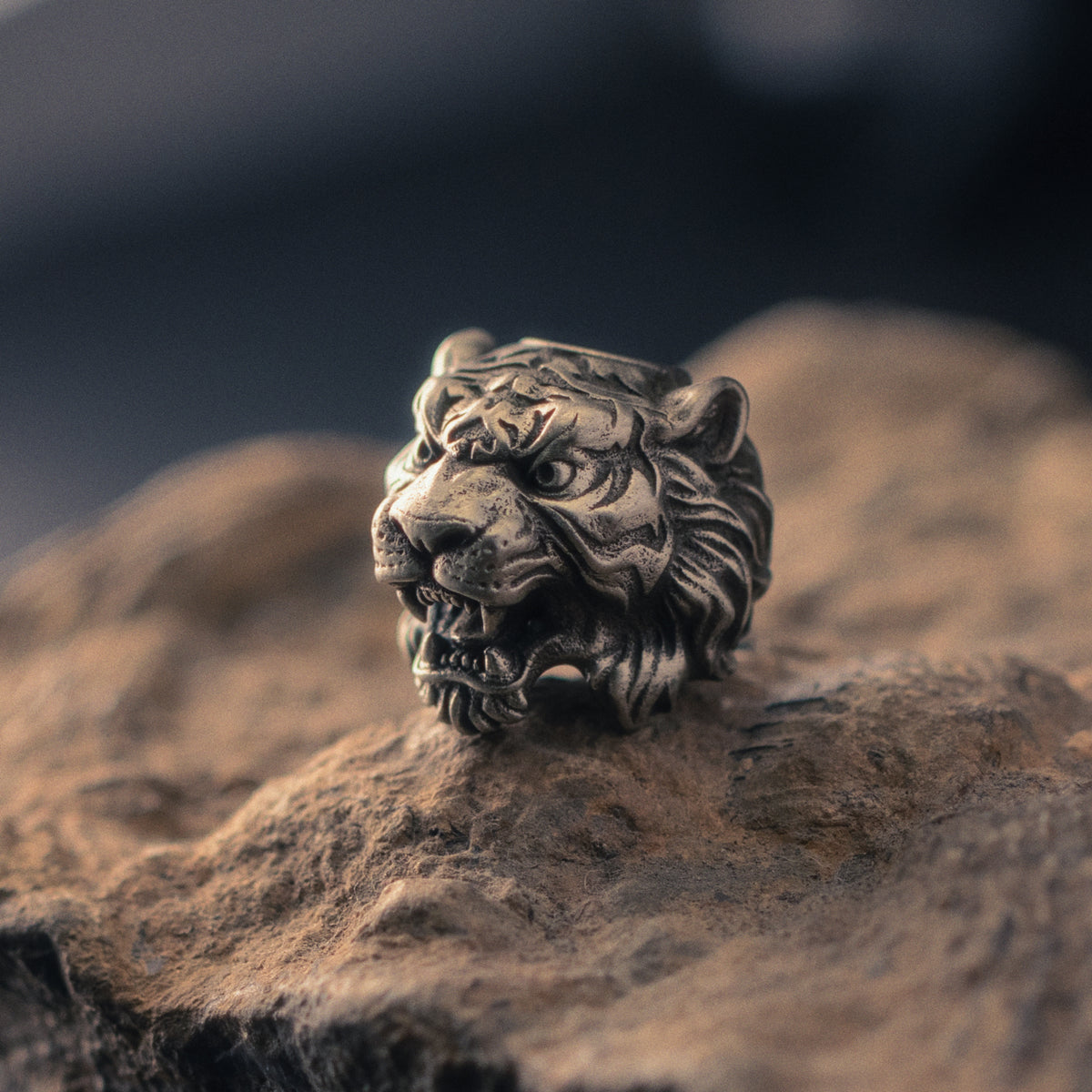 Wild Tiger paracord beads in aged brass, white brass and copper with sculpted tiger stripes, open mouths and detailed fur.
